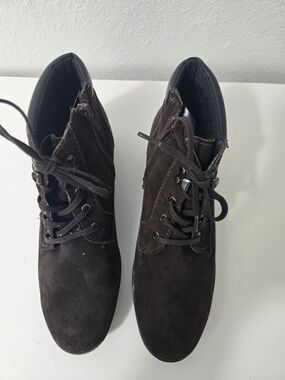 Flexi Brown Suede Wedge Lace-Up Ankle Shoes